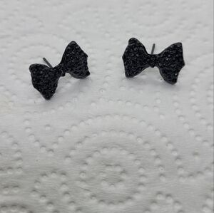 Black Sparkling Gothic Punk Bow Tie Stud Earrings
